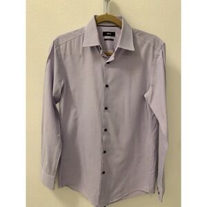Boss SlimFit Purple White Strip Button Down Shirt Long Sleeve Cotton 15/38